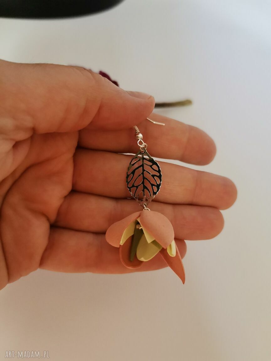 Kolczyki lekkie pastelowe kwiatowe boho - róże Frida