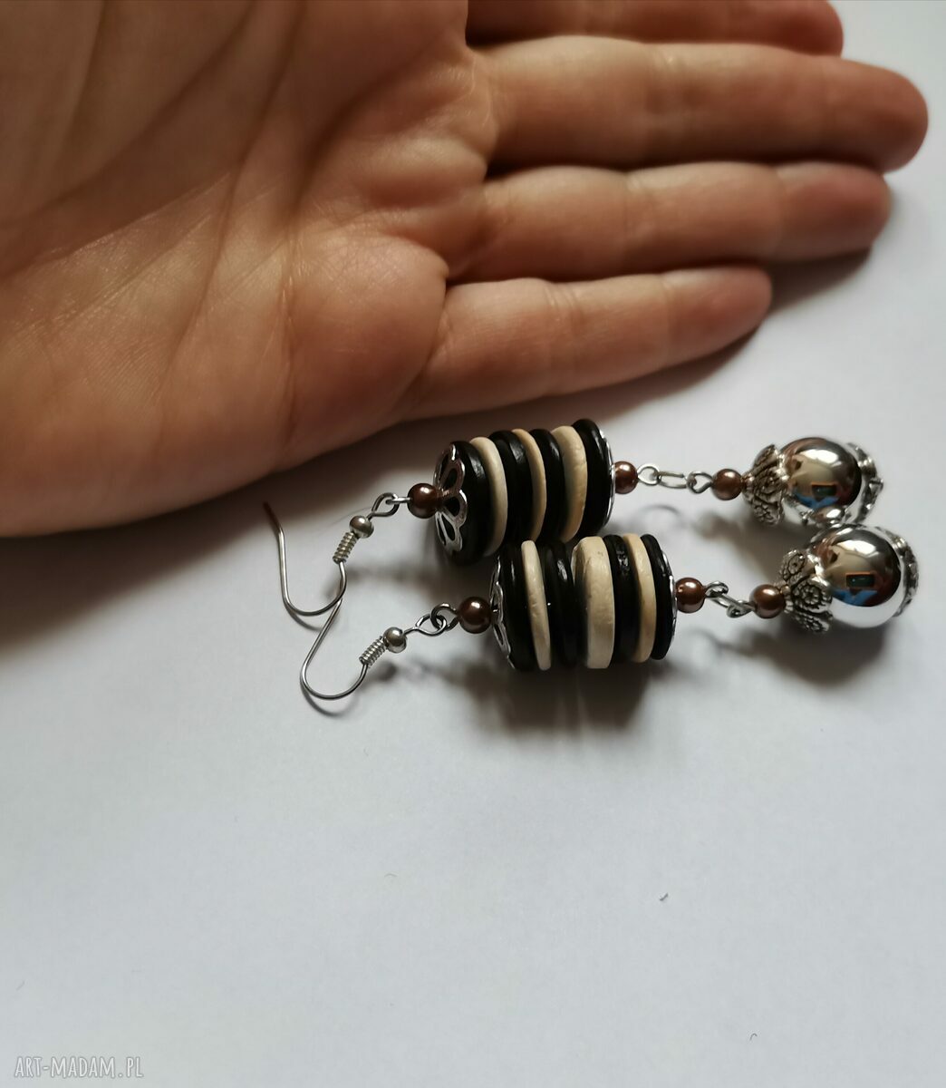Kolczyki handmade - lekkie duże szkiełka i masa perłowa (Ruda Klara)
