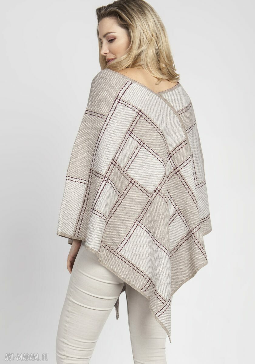 Lekkie poncho SWE174 ecru - mocca i bordo MKM