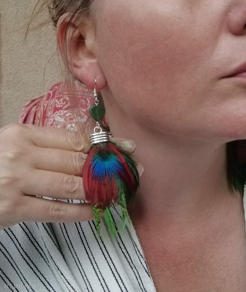 Lekkie kolczyki z kolorowymi piórami boho - folk