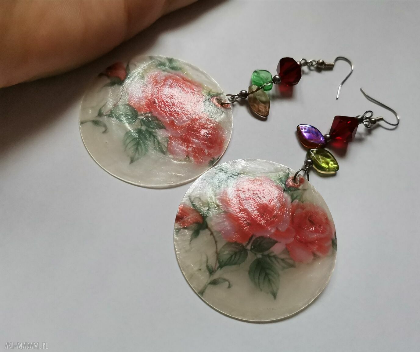 Kolczyki lekkie duże szkiełka i masa perłowa w stylu boho