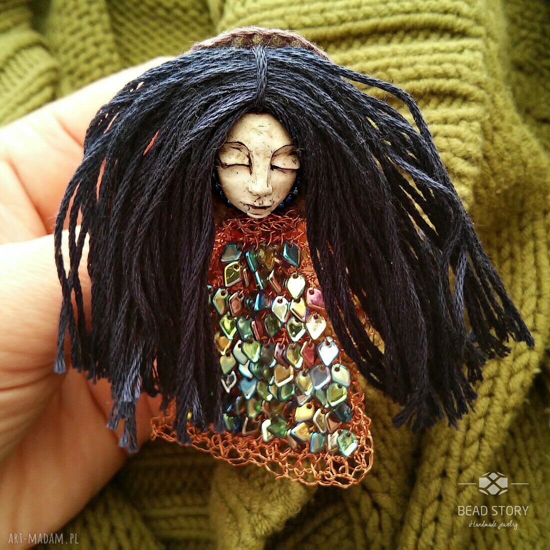 Leśna nimfa - wyjątkowa broszka handmade 8 cm