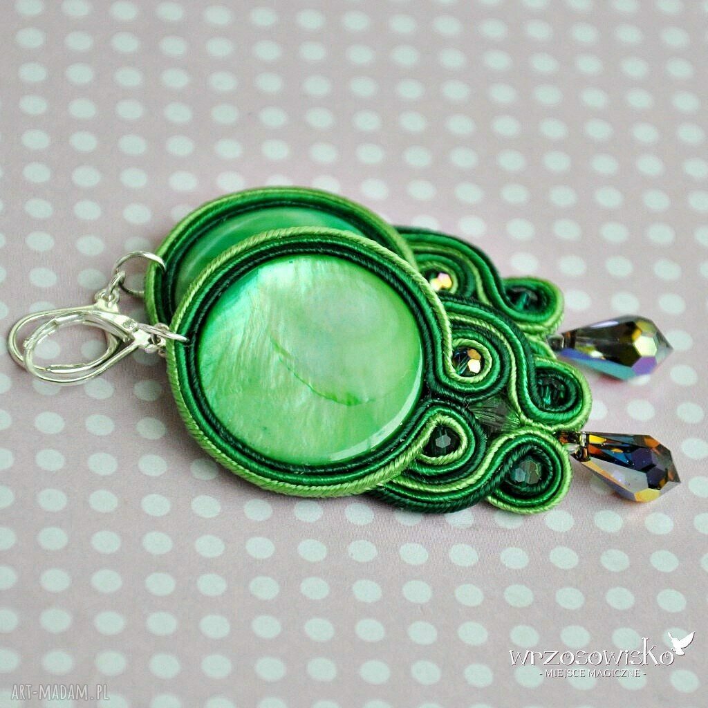 Leśne elfy sutasz soutache kolczyki perły swarovski piękne