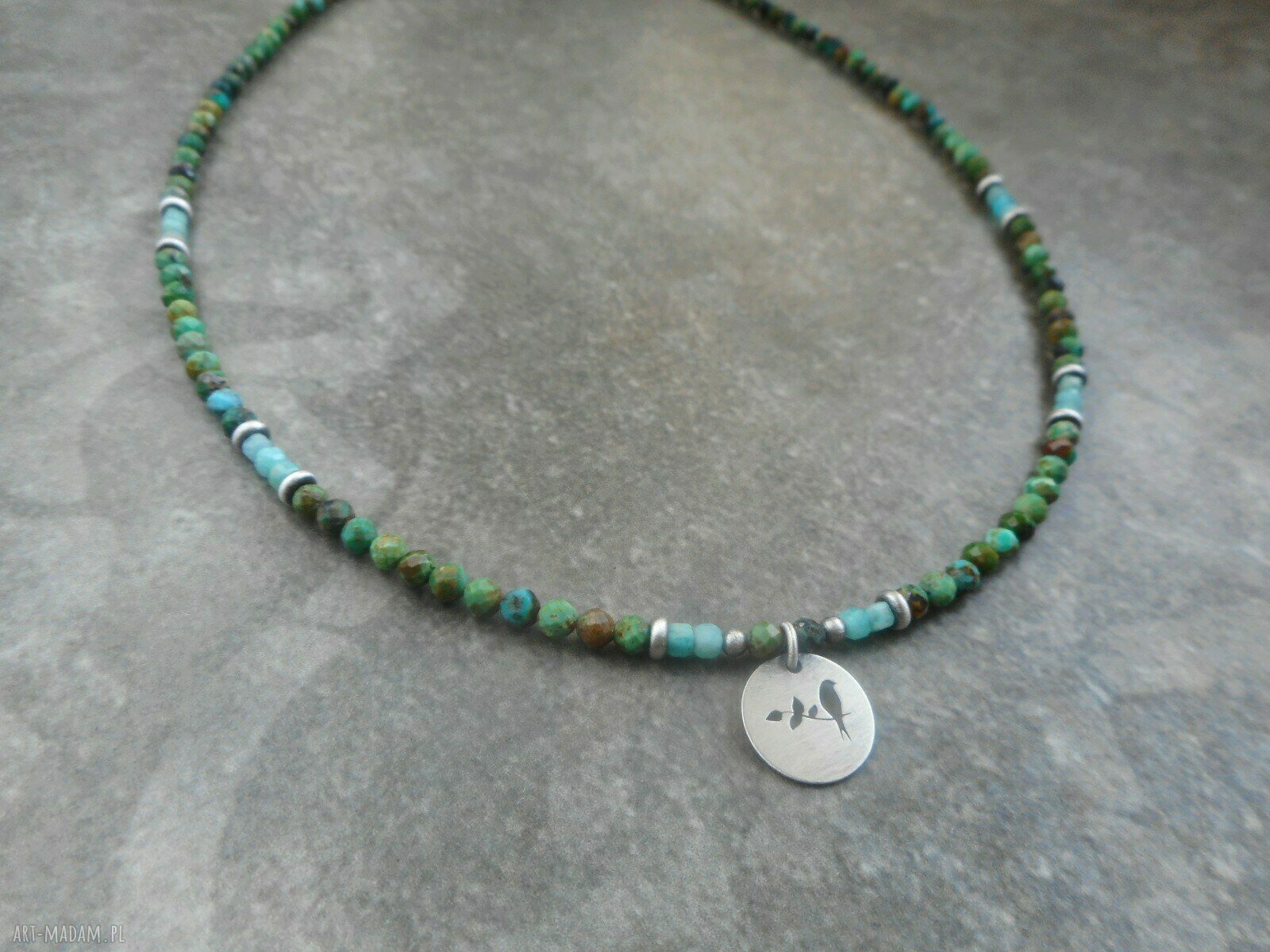 Leśne Ptaszki - srebrny choker z turkusem i amazonitem 925