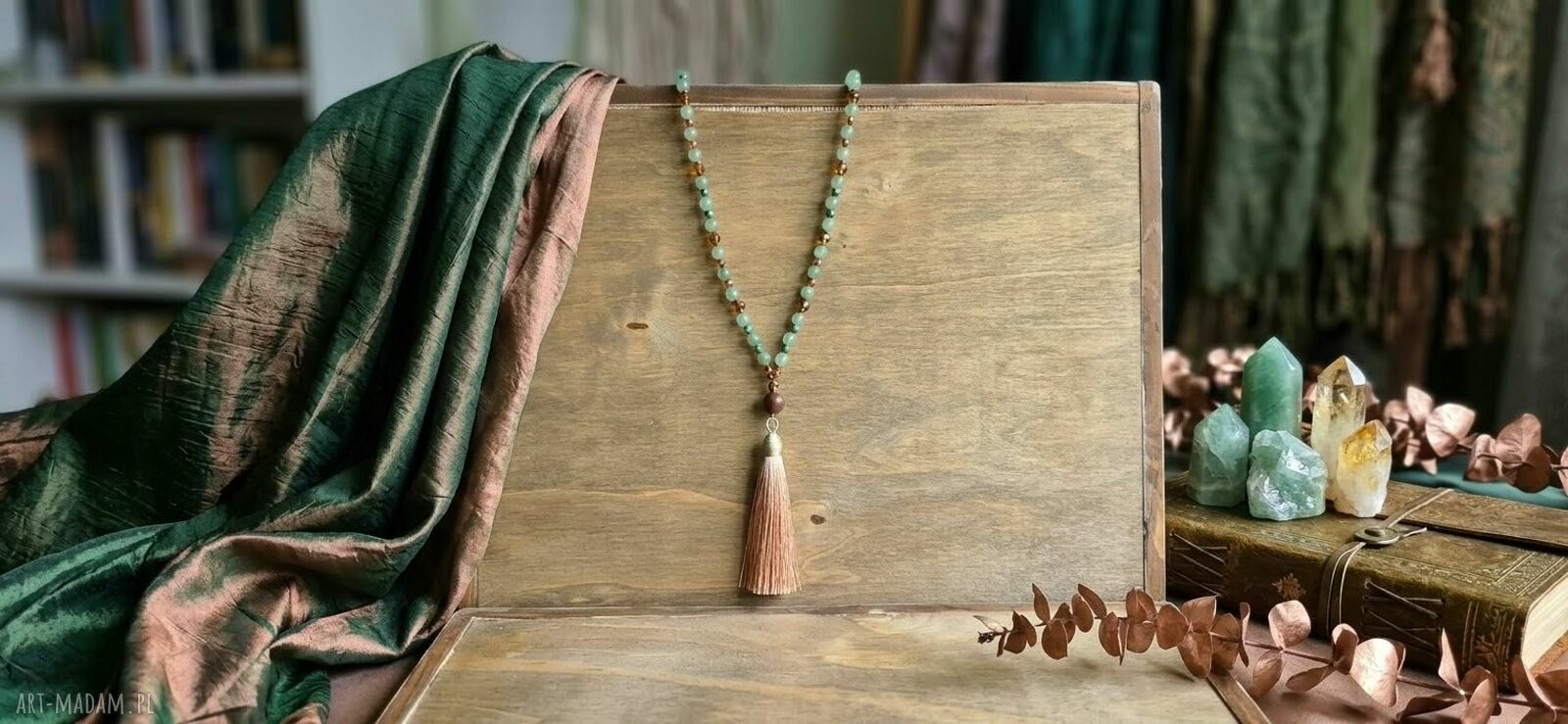 Leśny amulet - naszyjnik boho z awenturynem i agatem mszystym