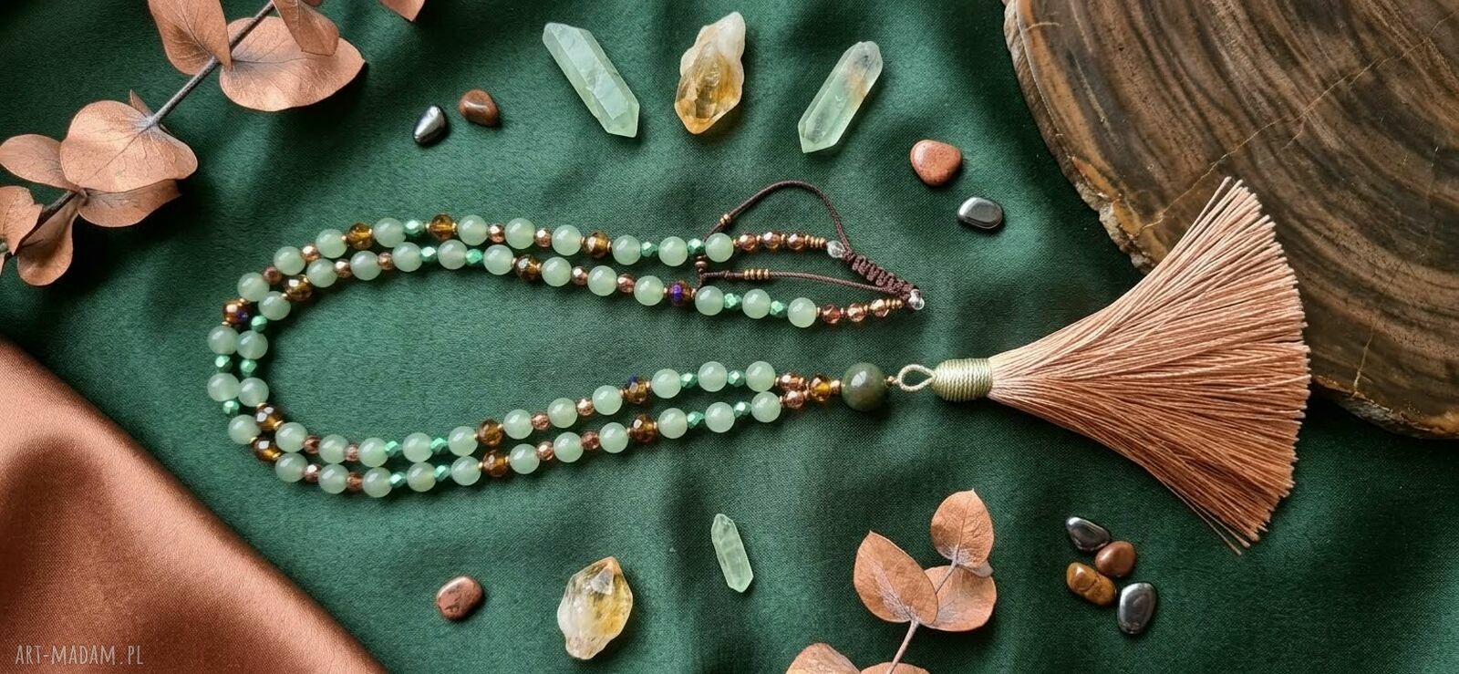 Leśny amulet - naszyjnik boho z awenturynem i agatem mszystym