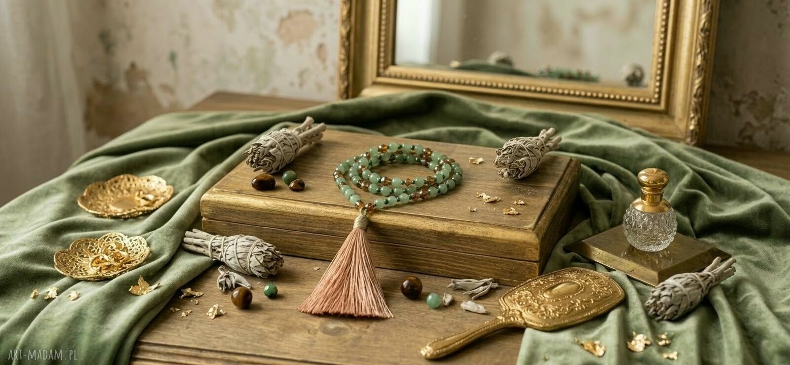 Leśny amulet - naszyjnik boho z awenturynem i agatem mszystym