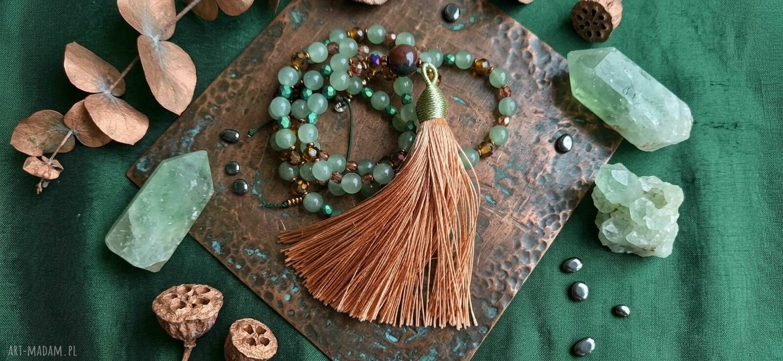 Leśny amulet - naszyjnik boho z awenturynem i agatem mszystym