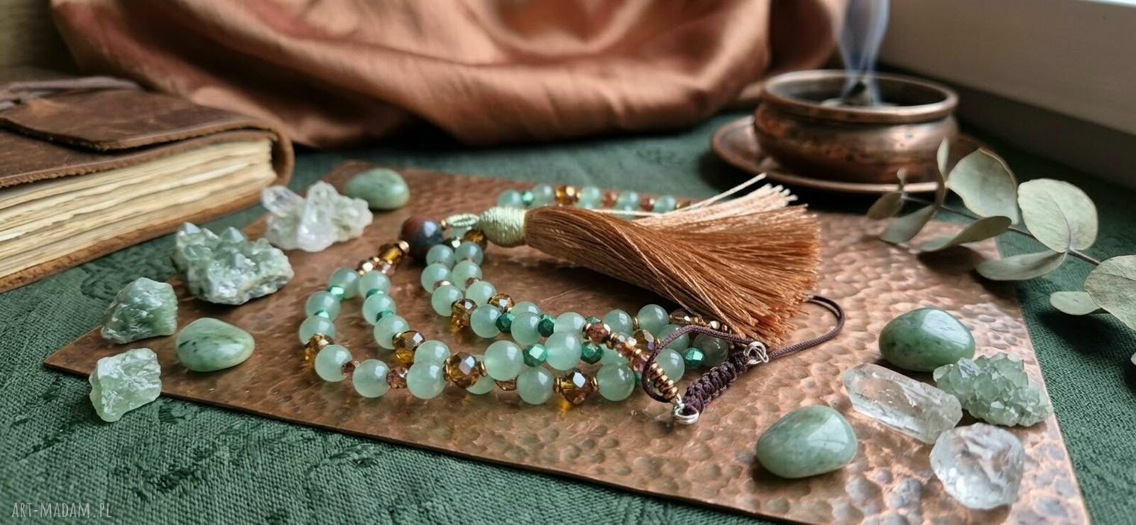 Leśny amulet - naszyjnik boho z awenturynem i agatem mszystym
