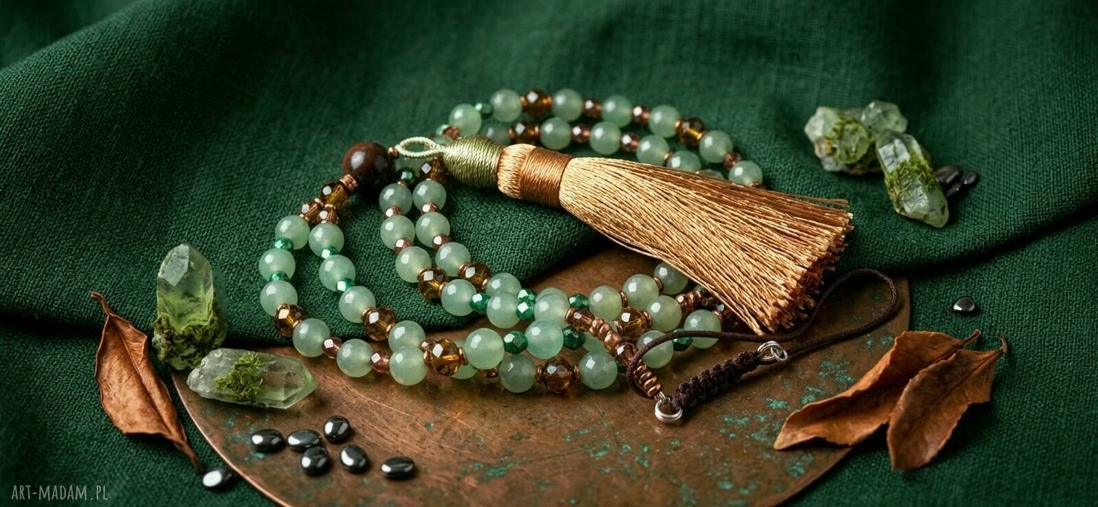 Leśny amulet - naszyjnik boho z awenturynem i agatem mszystym