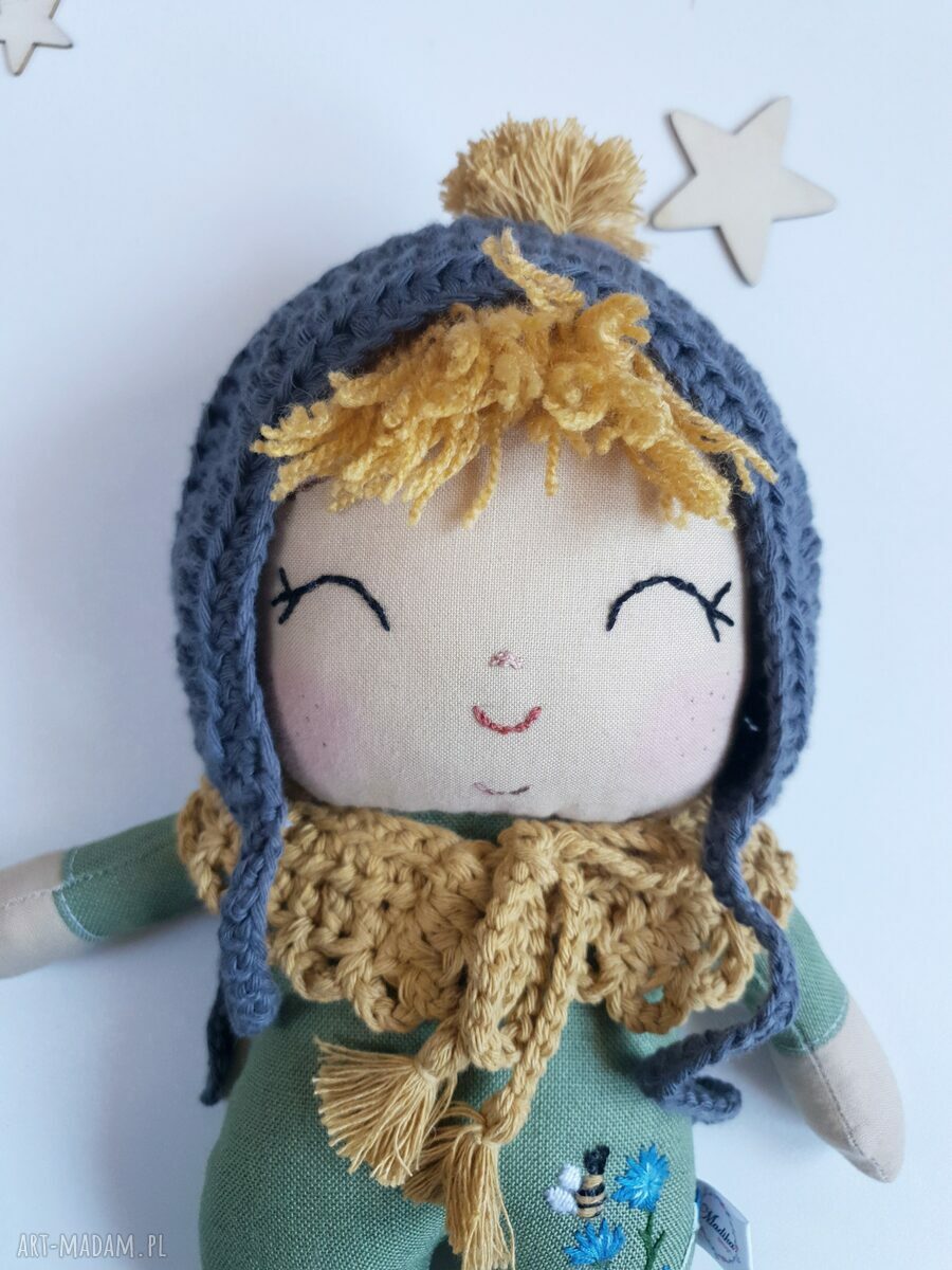 Lalka leśny skrzat Chaberek lniana przytulanka handmade 24 cm