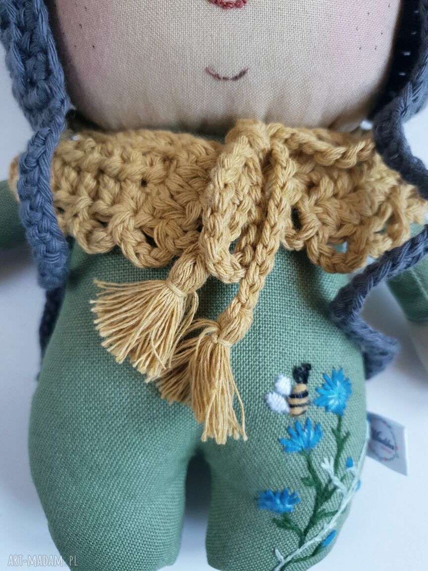 Lalka leśny skrzat Chaberek lniana przytulanka handmade 24 cm
