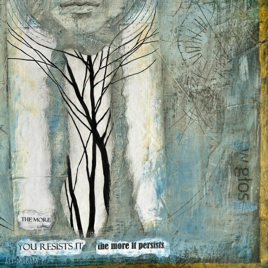 Obraz „Let go” w technice mieszanej - collage abstrakcja 50x60 cm