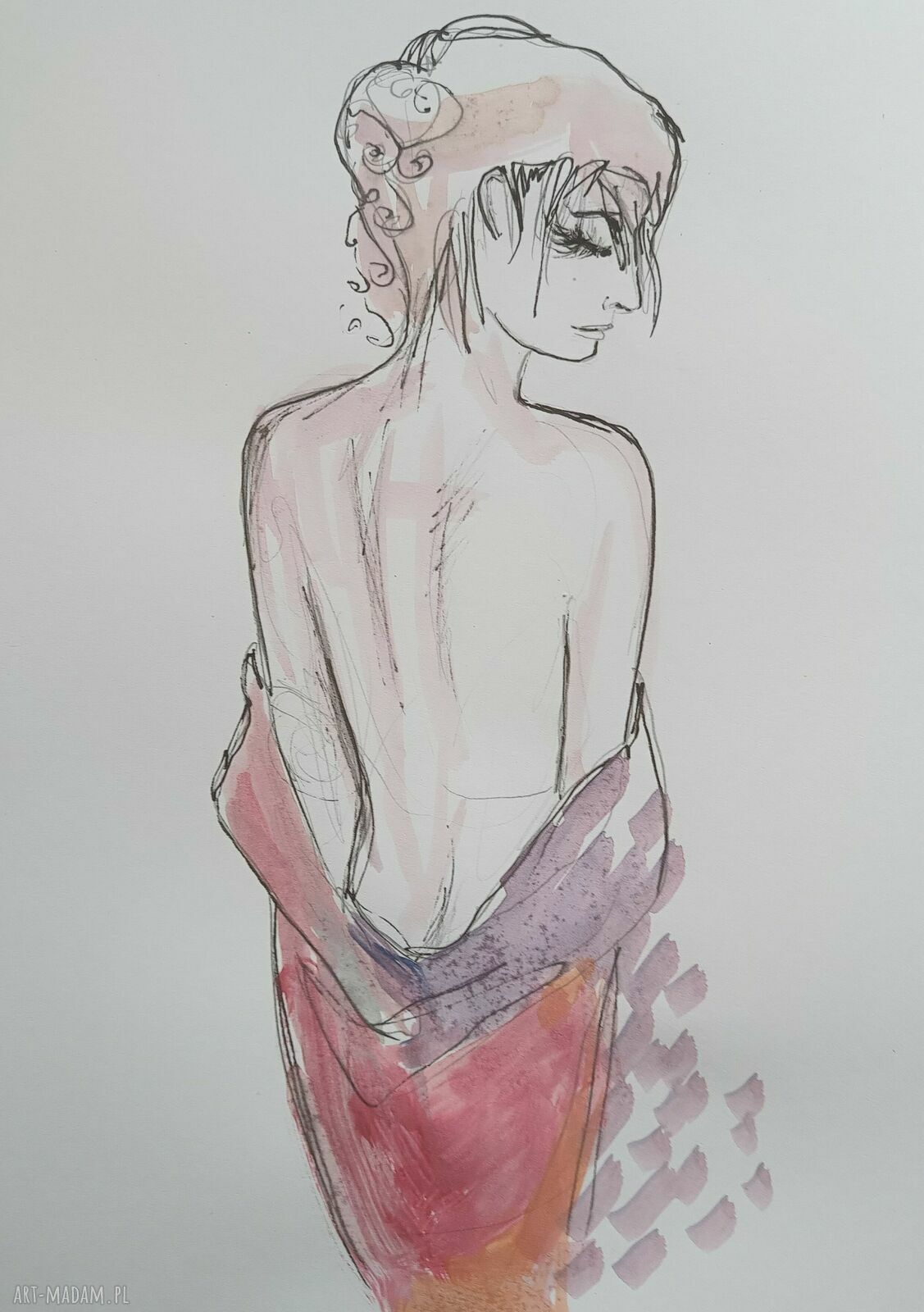 Letni poranek - autorska grafika A4 w technice mieszanej