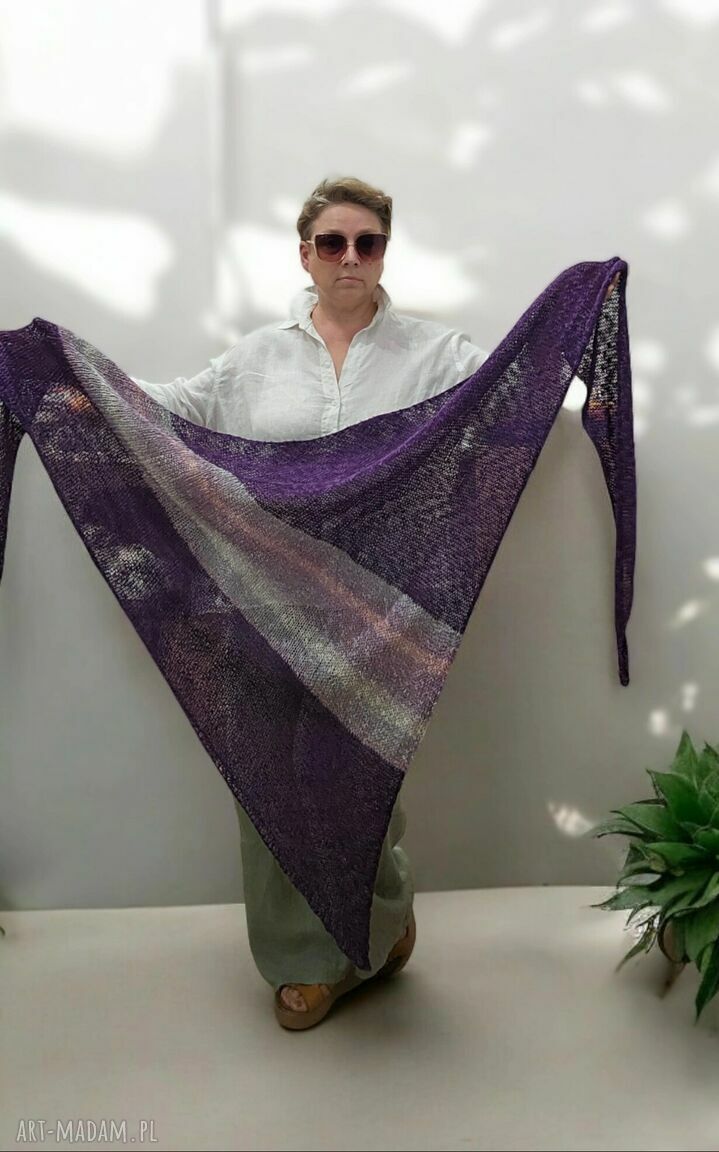 Letnia chusta na drutach z lnu, bawełny i wiskozy - duża 190 cm