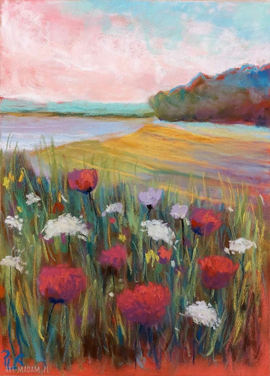 Letnia łąka - obraz z pasteli suchych 24x18 cm