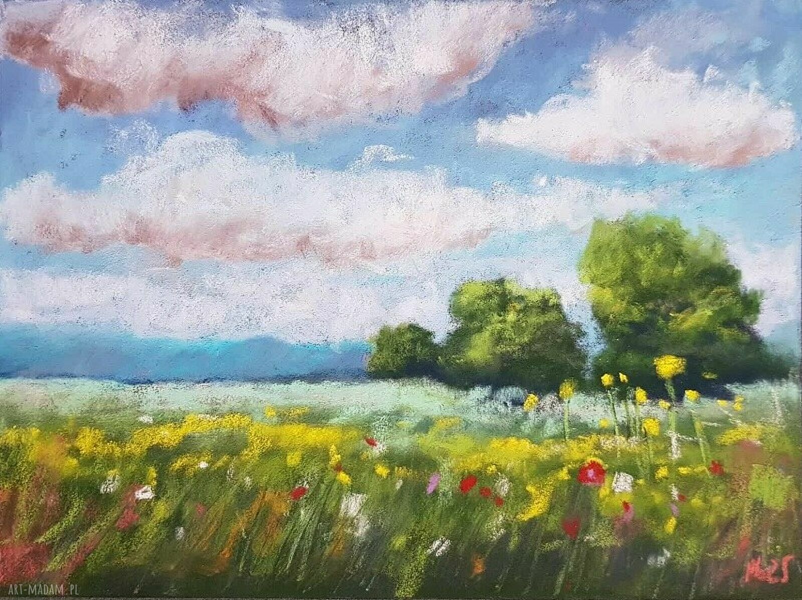 Letnia Łąka - rysunek pastelami suchymi 18/24 cm (pejzaż)