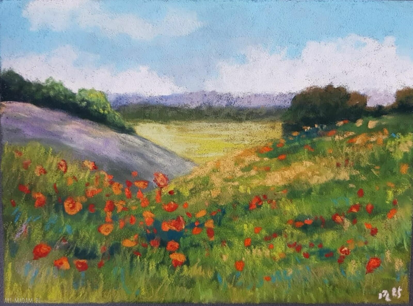 Letnia Łąka - pastelowy rysunek kwiatów 18x24 cm (suchy pastel)