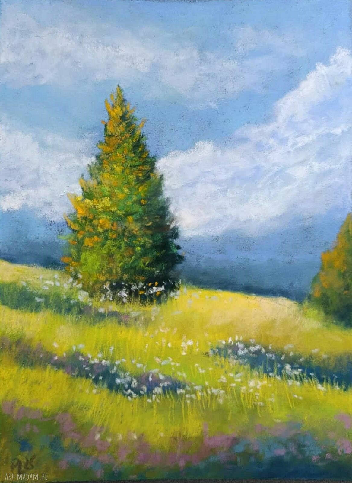 Letnia łąka - obraz z pasteli suchych 24 x 18 cm