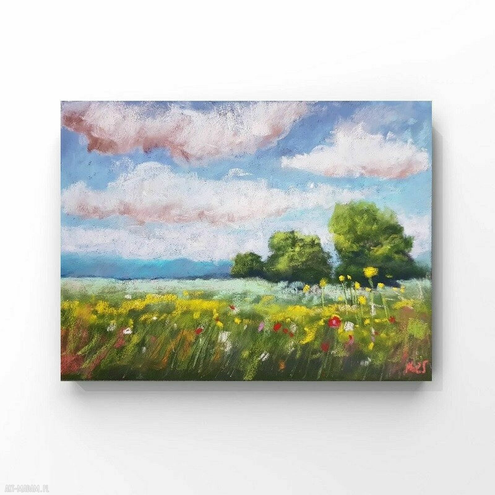 Letnia Łąka - rysunek pastelami suchymi 18/24 cm pejzaż