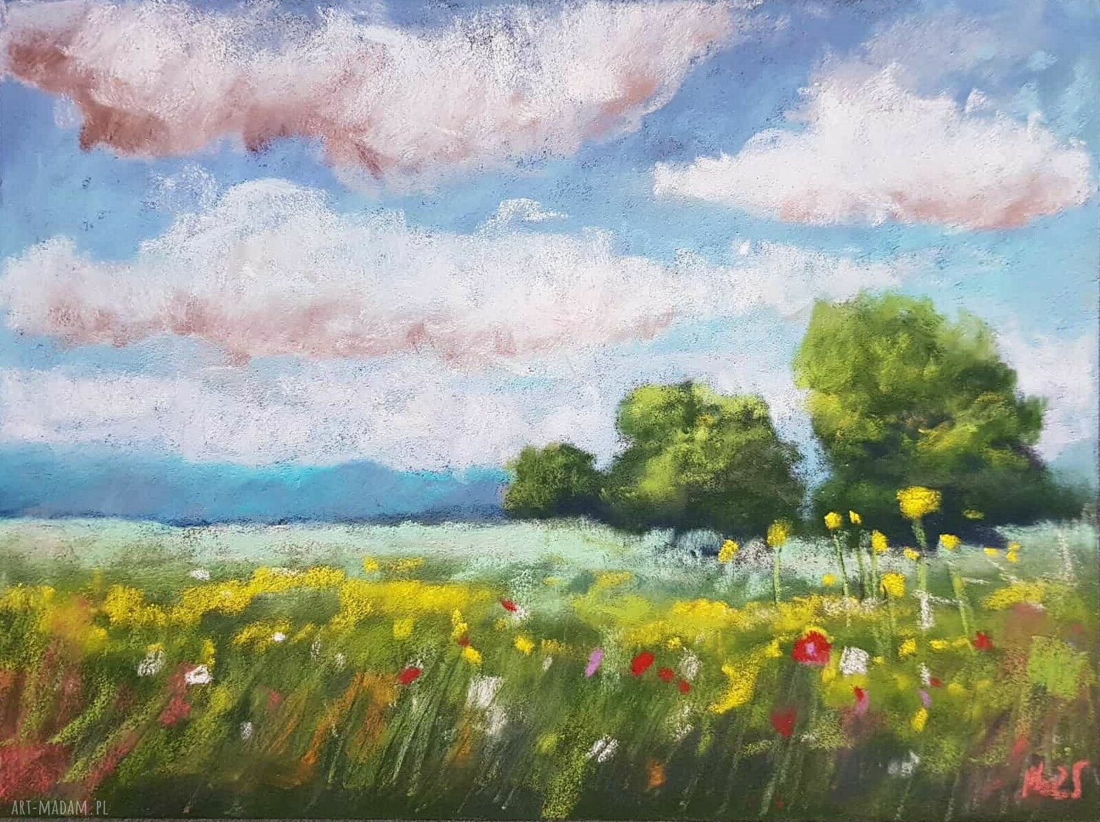 Letnia Łąka - obraz z pasteli suchych 24x18 cm