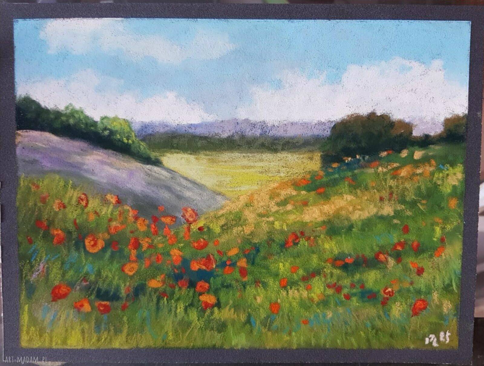 Letnia Łąka - pastelowy rysunek kwiatów 18x24 cm (suchy pastel)