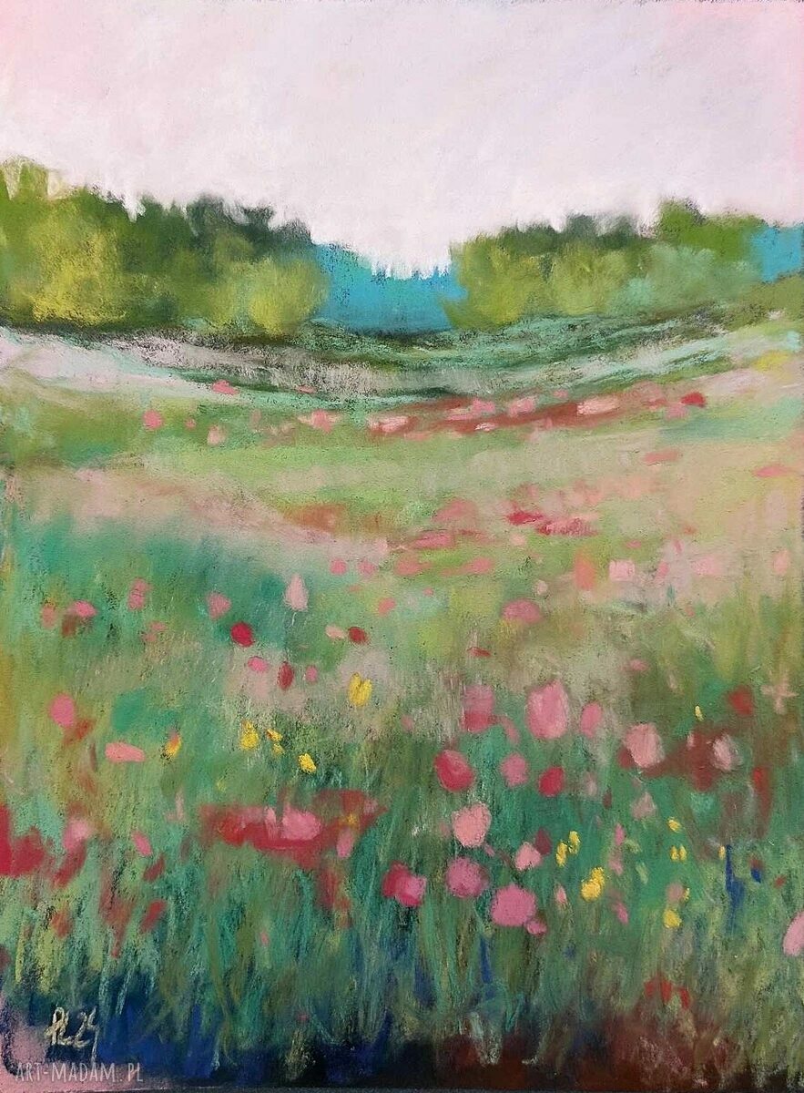 Letnia łąka - rysunek pastelami 24x18 cm