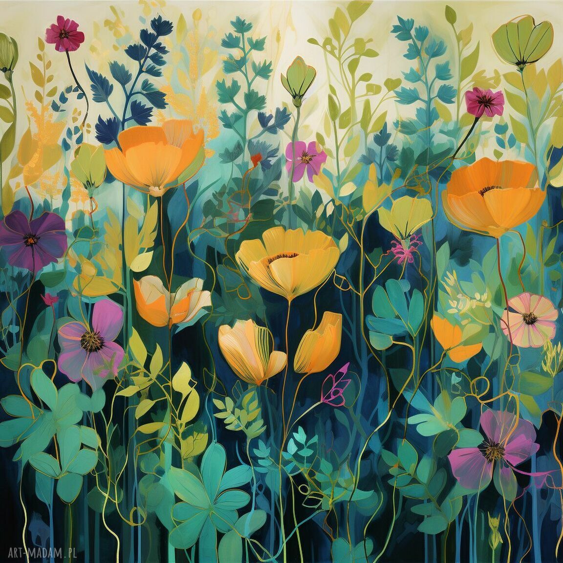 Obraz letnia łąka kwietna - wydruk artystyczny 50x50 cm (plakat botaniczny)