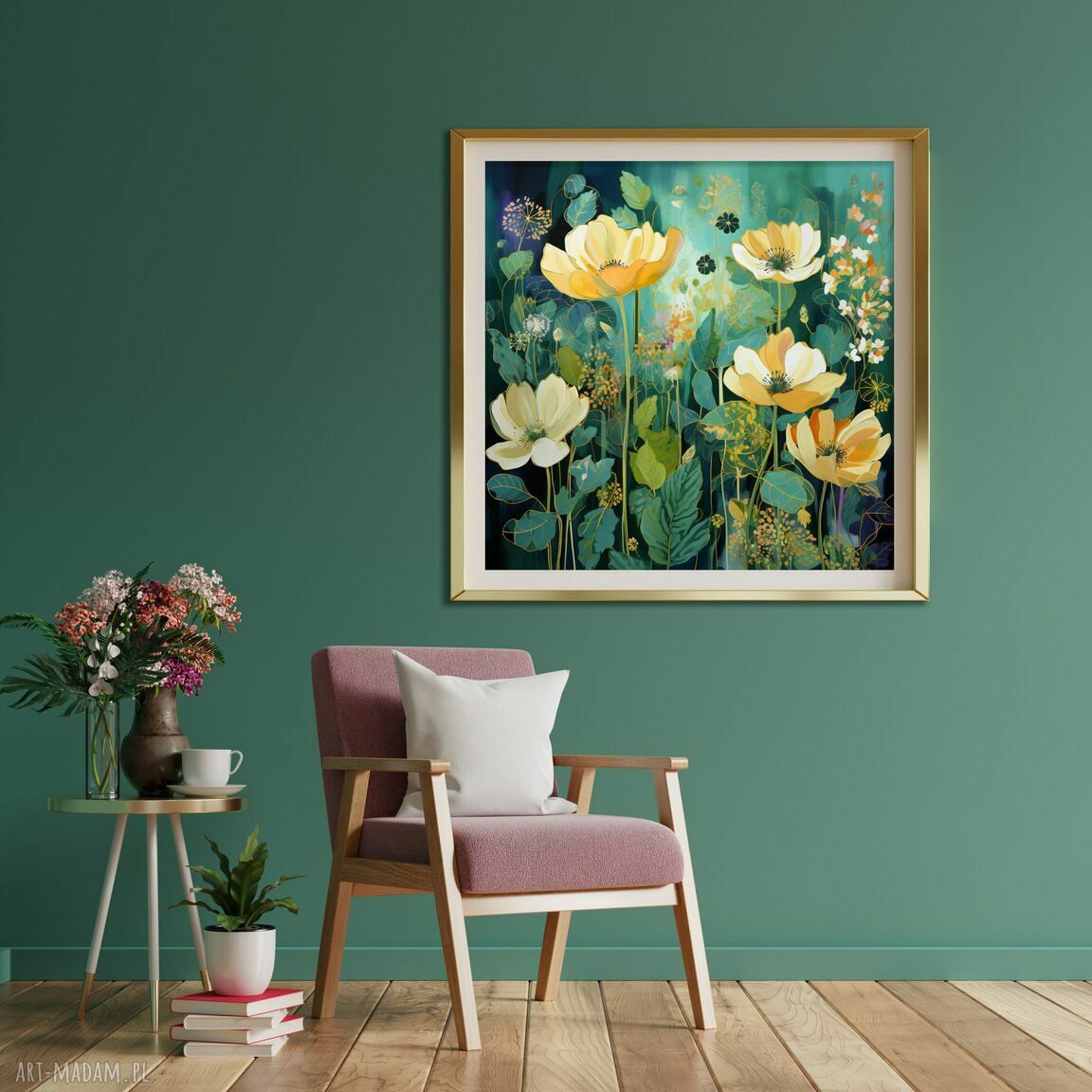 Obraz letnia łąka kwietna nocą 50x50 cm - plakat botaniczny na matowym papierze