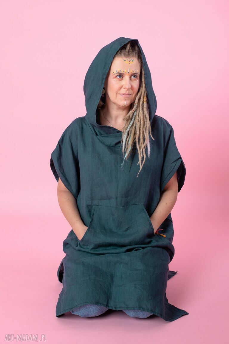 Sukienka plażowa z kapturem 100% hemp - tunika oversize na upały