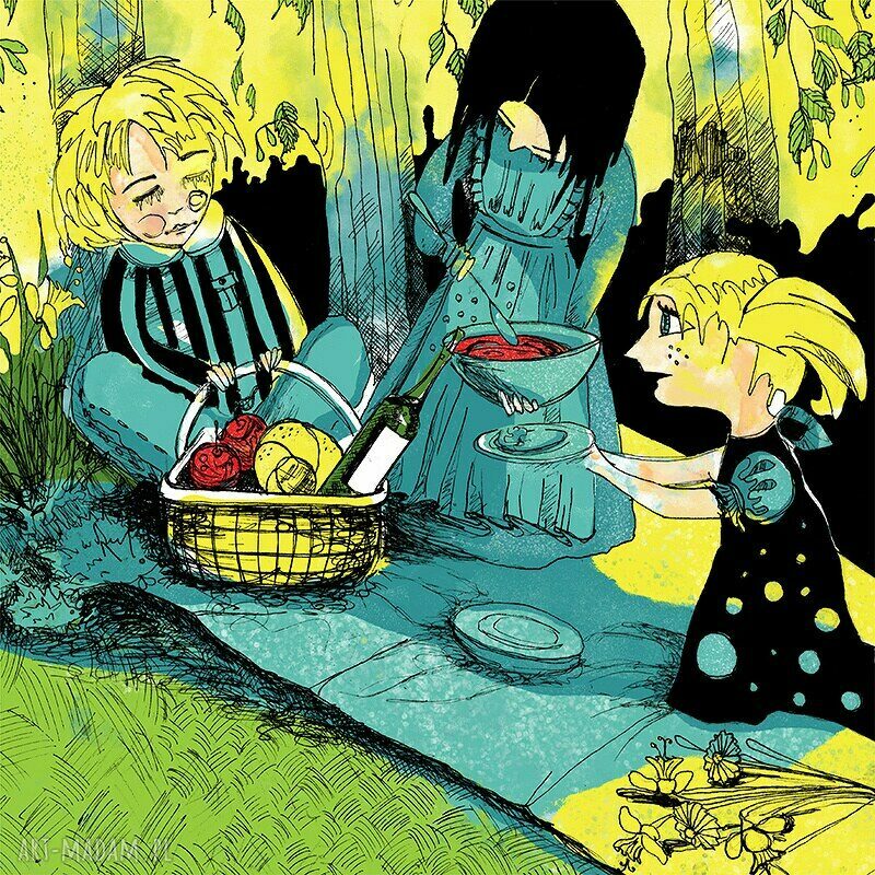 Letnie Popołudnie... A4 - ręcznie wykonana ilustracja do pokoju dziecka