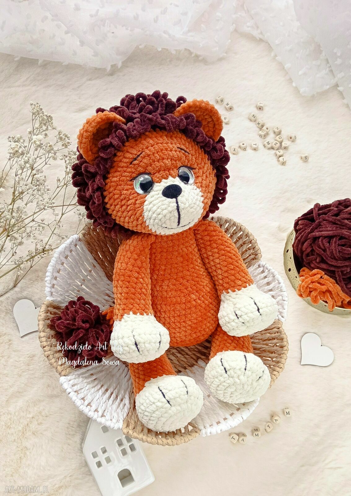 Lew na szydełku - przytulanka amigurumi dla dziecka (ok. 40 cm)