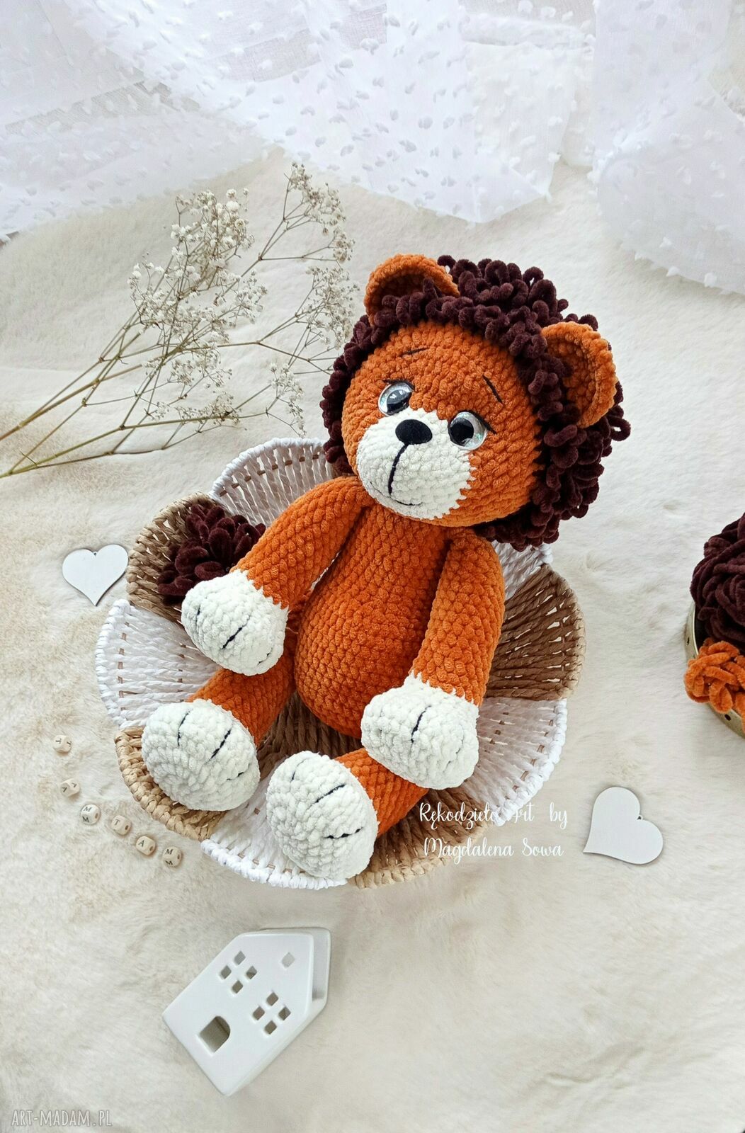 Lew na szydełku - przytulanka amigurumi dla dziecka ok. 40 cm