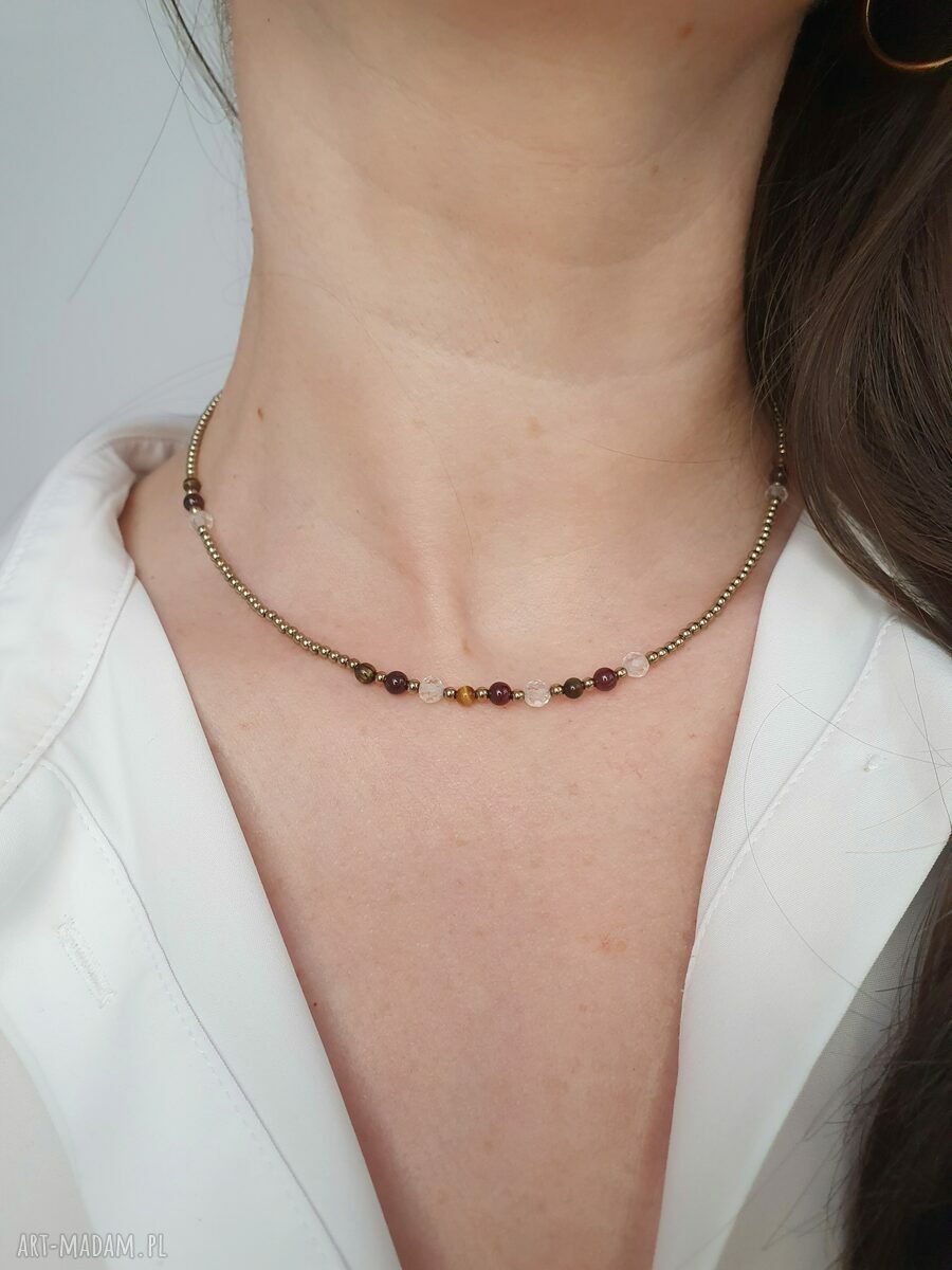 Naszyjnik LEW - minimalistyczny choker z kamieni naturalnych i hematytu