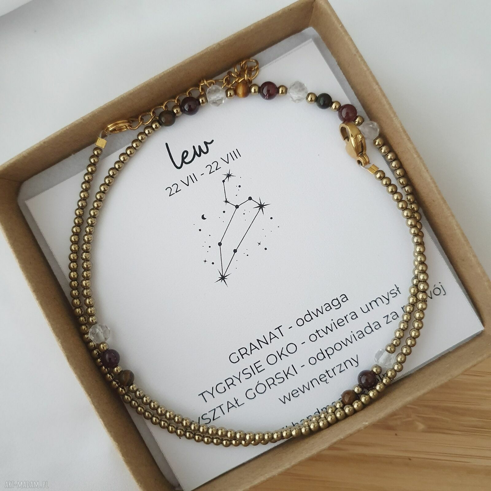 Naszyjnik LEW - minimalistyczny choker z kamieni naturalnych i hematytu