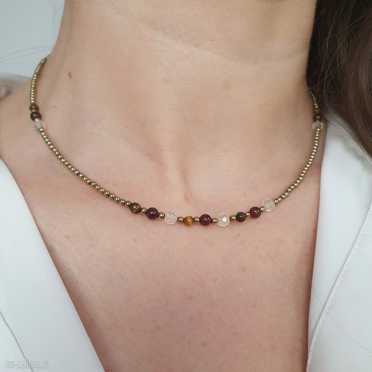 Naszyjnik LEW - minimalistyczny choker z kamieni naturalnych i hematytu