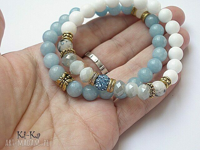 LIGHT BLUE, GREY AND WHITE DUO Ręcznie robione