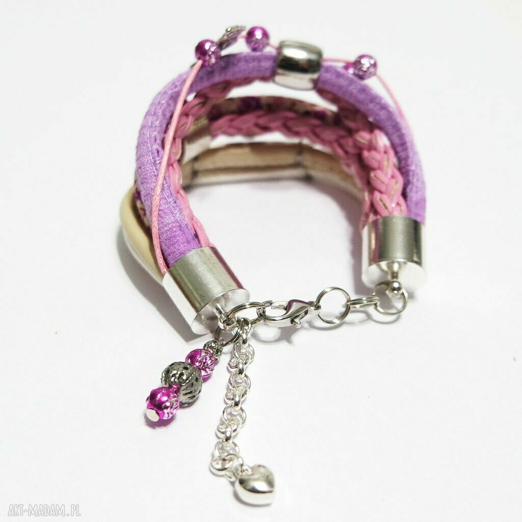 Bransoletka Lila Love z rzemieni - handmade