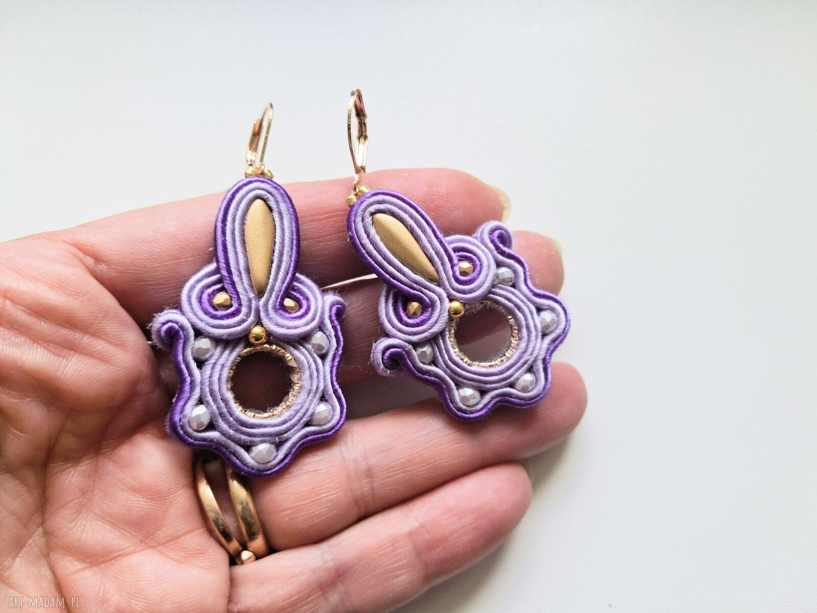 Lilac kolczyki sutasz - ręcznie haftowane (5 cm)