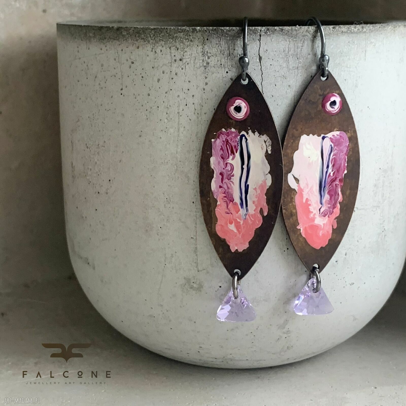 Kolczyki Lilac Rose Fish - lila rybki z kryształkami Swarovski
