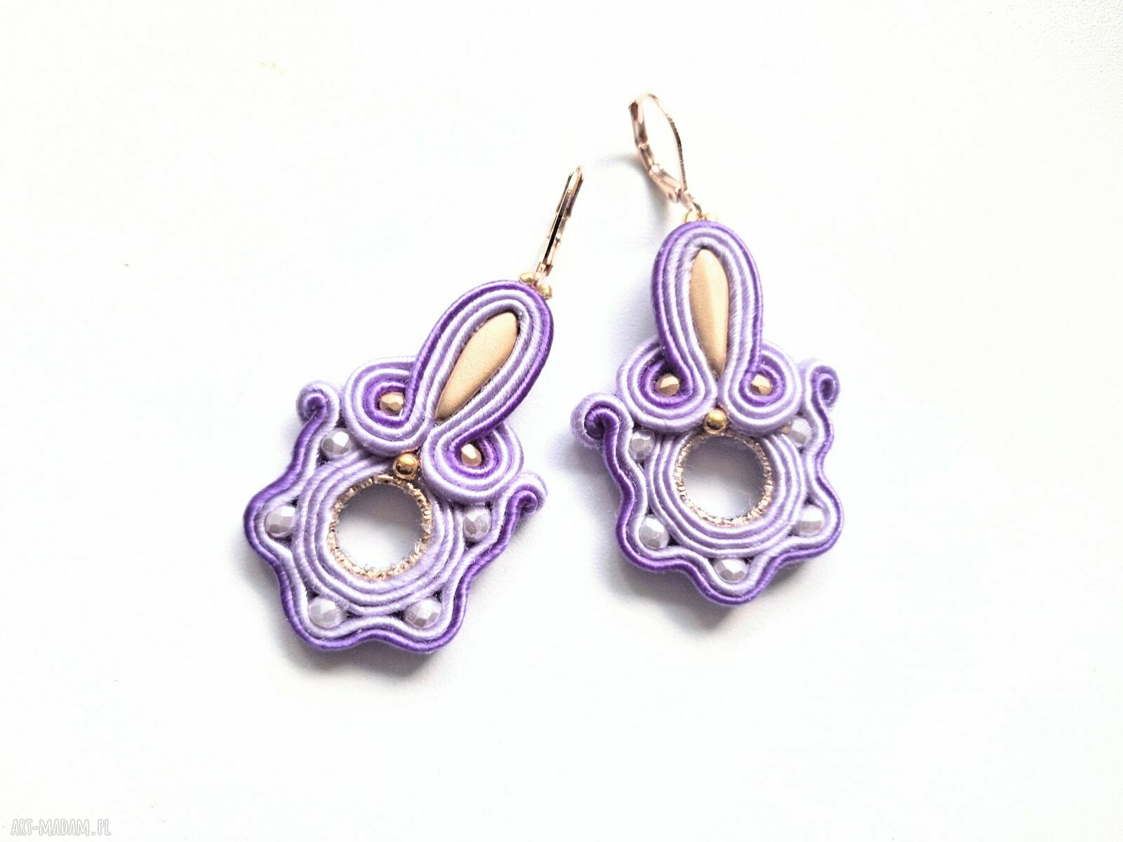 Lilac kolczyki sutasz - ręcznie haftowane (5 cm)