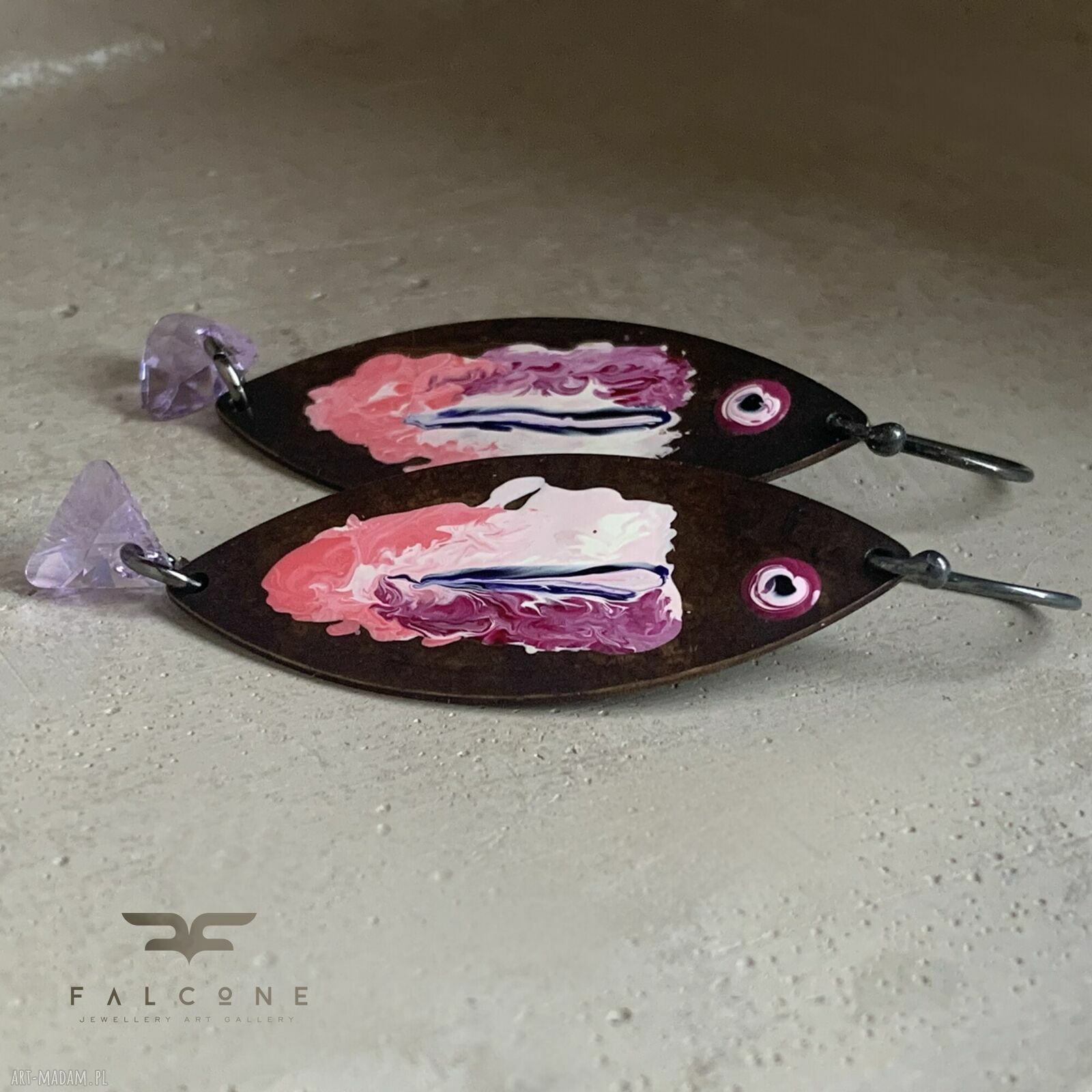 Kolczyki Lilac Rose Fish - lila rybki z kryształkami Swarovski
