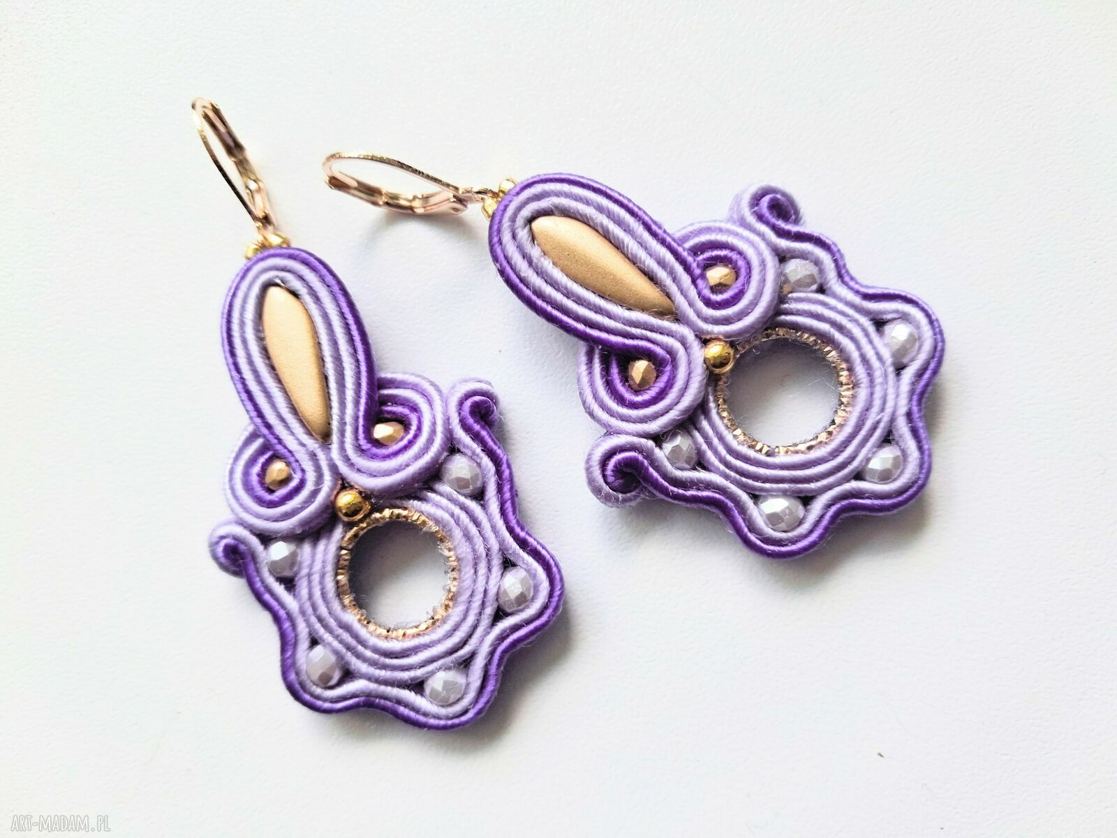 Lilac kolczyki sutasz - ręcznie haftowane (5 cm)