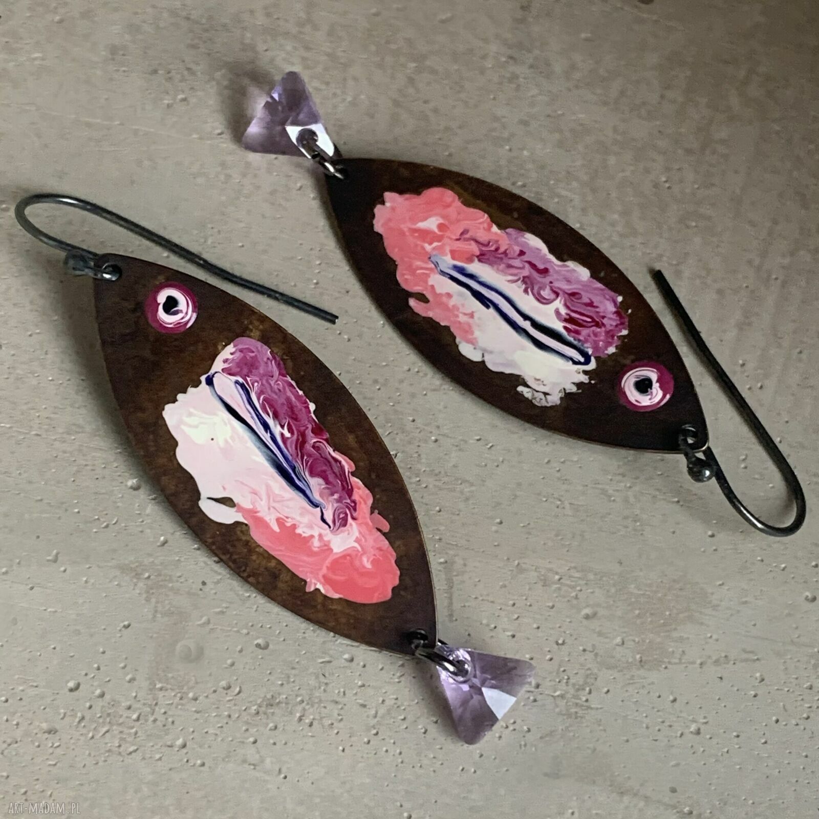 Kolczyki Lilac Rose Fish - lila rybki z kryształkami Swarovski