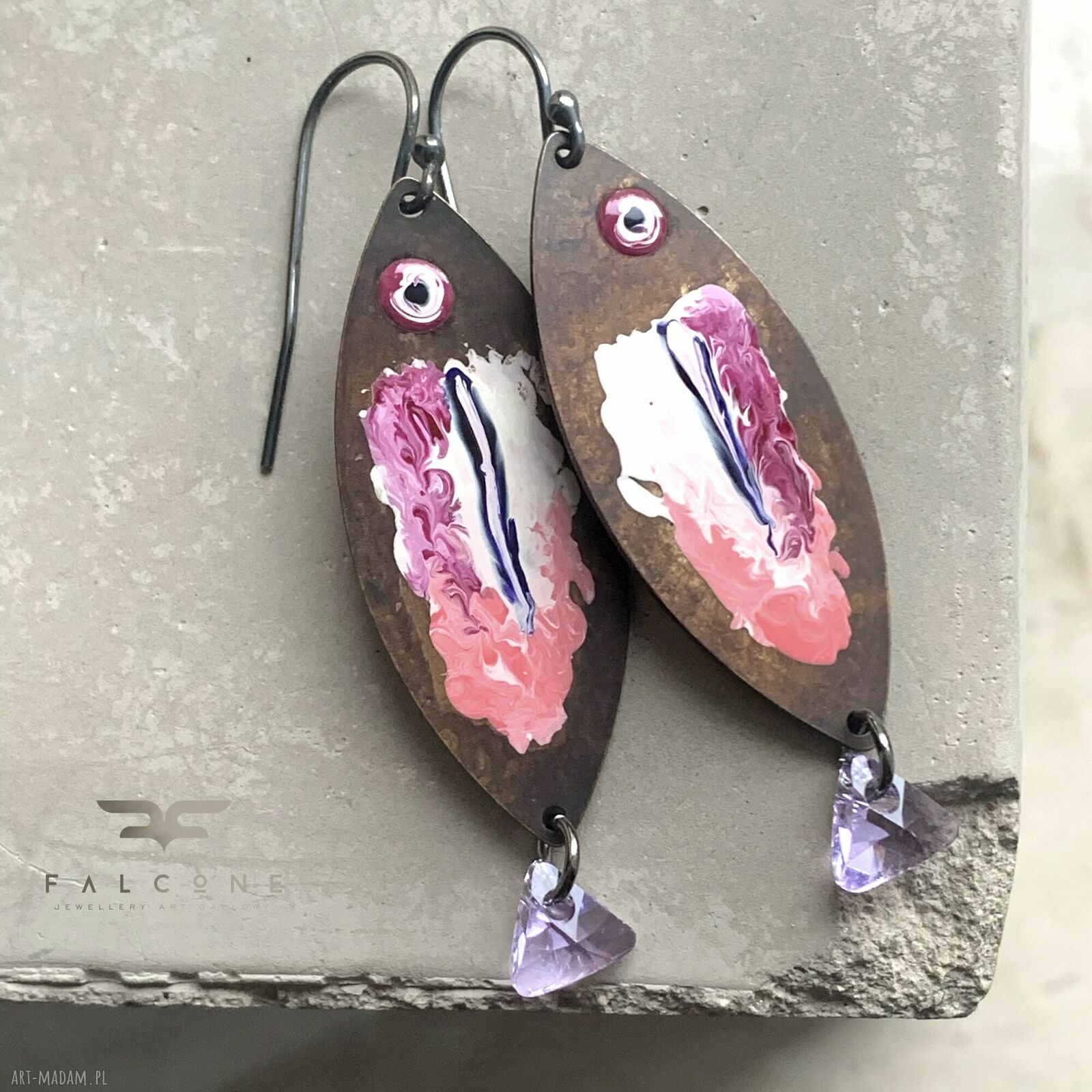 Kolczyki Lilac Rose Fish - lila rybki z kryształkami Swarovski