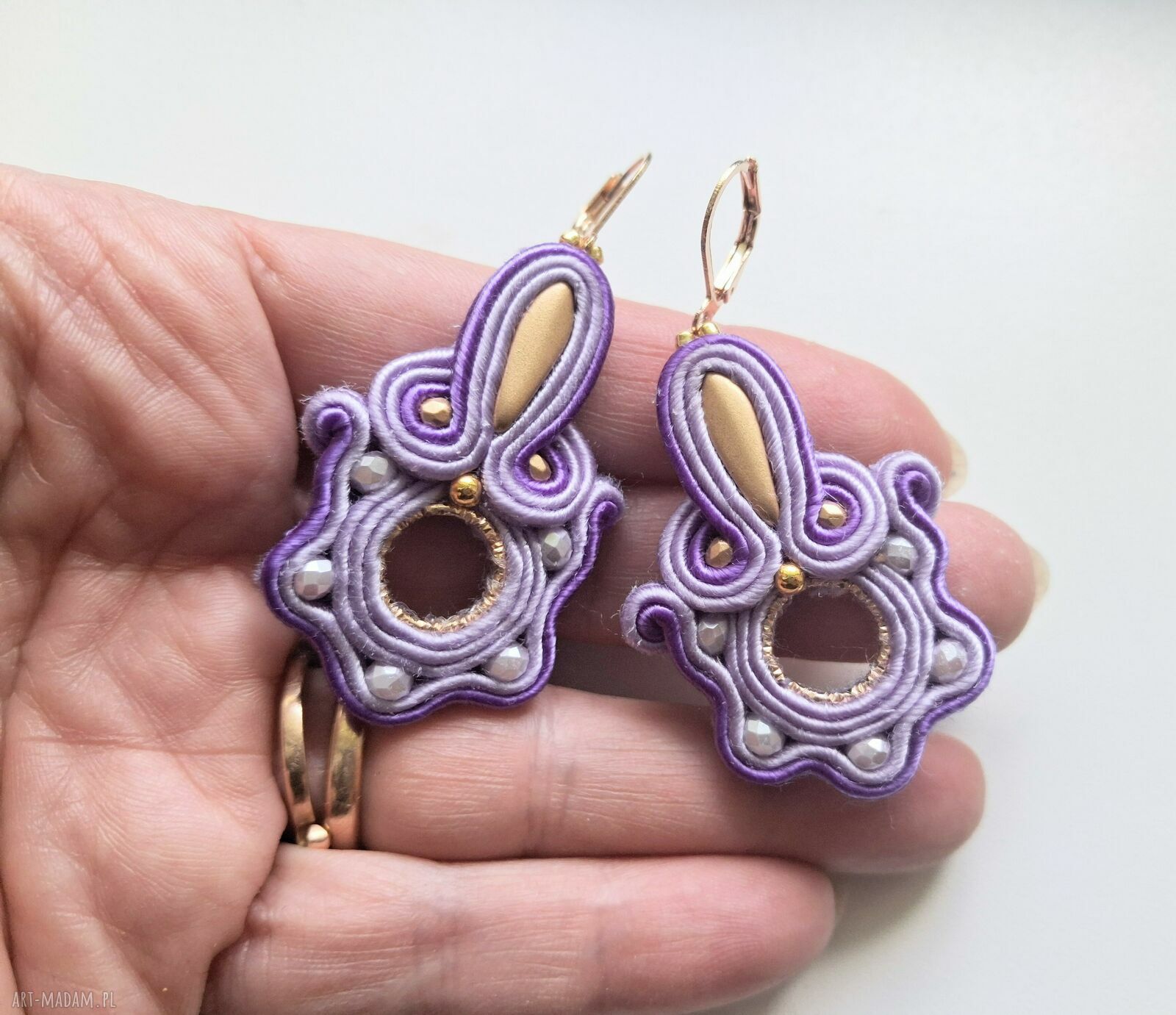 Lilac kolczyki sutasz - ręcznie haftowane (5 cm)