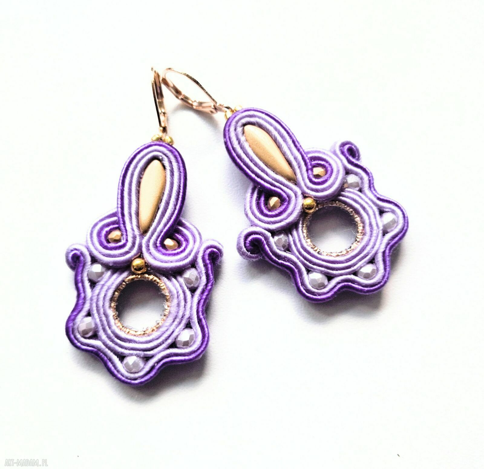 Lilac kolczyki sutasz - ręcznie haftowane (5 cm)