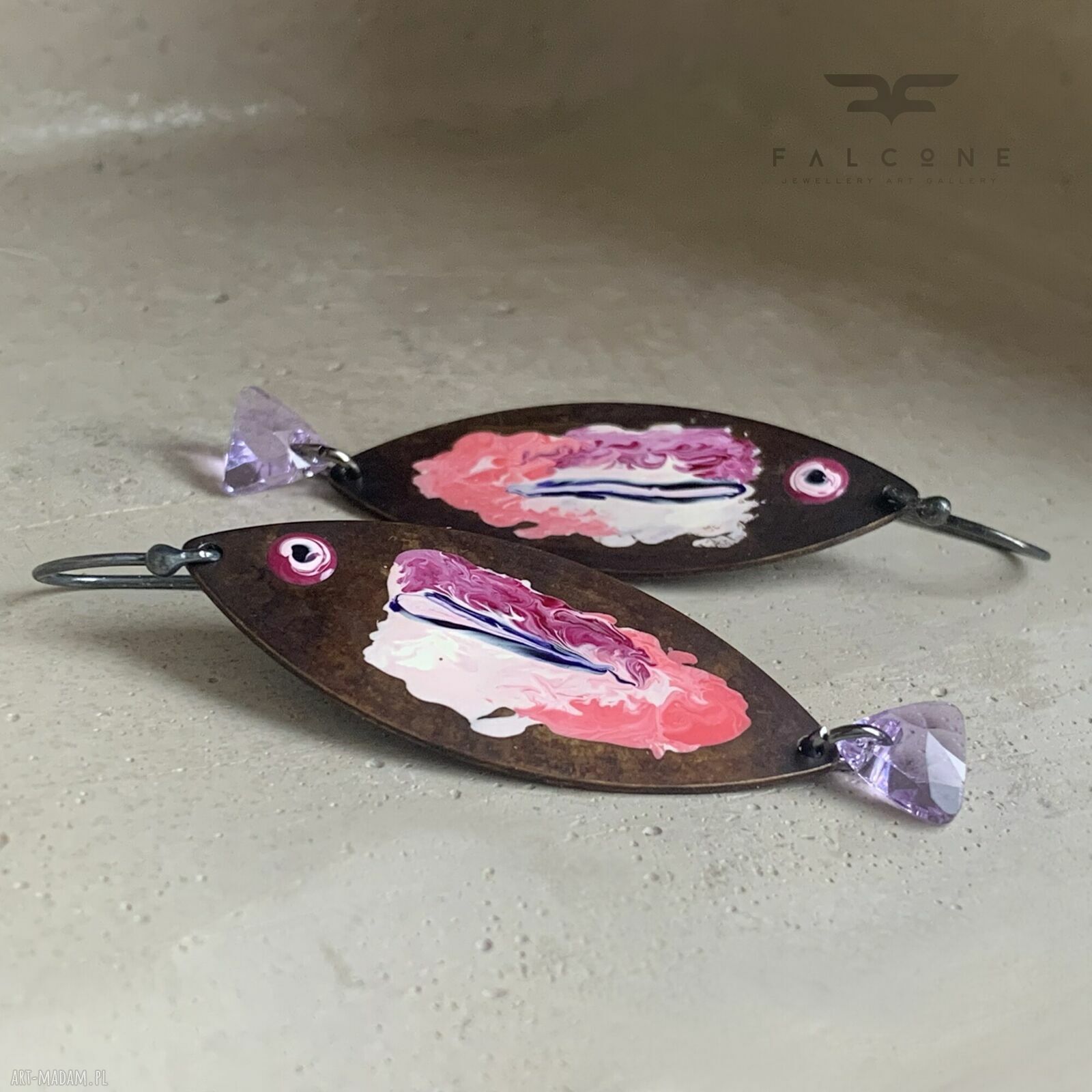 Kolczyki Lilac Rose Fish - lila rybki z kryształkami Swarovski