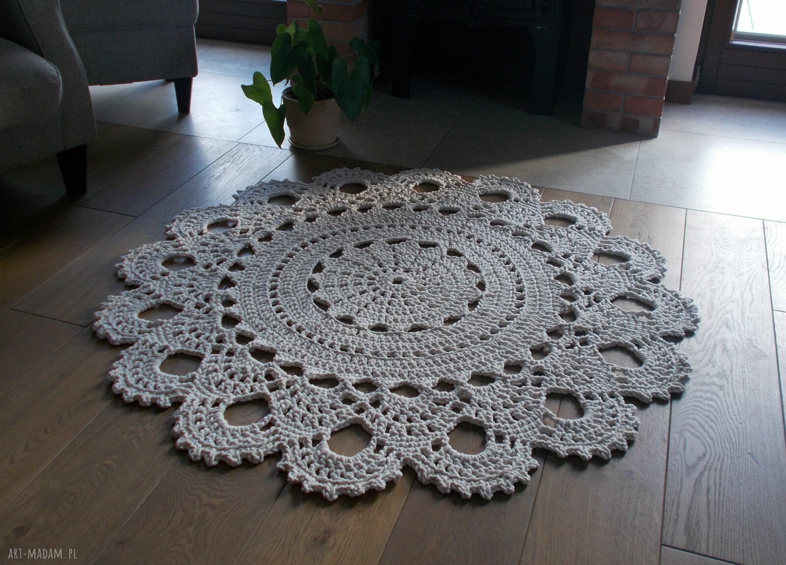 Dywan Lilia ecru z bawełnianego sznurka - ręcznie pleciony handmade