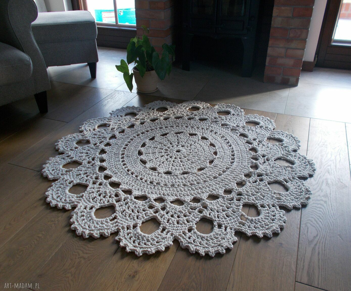 Dywan Lilia ecru z bawełnianego sznurka - ręcznie pleciony handmade